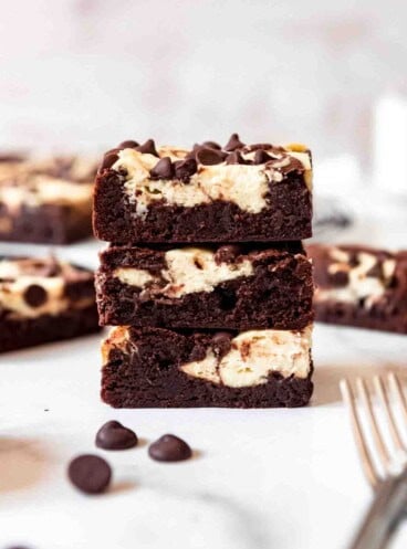 Stacked cream cheese brownies.