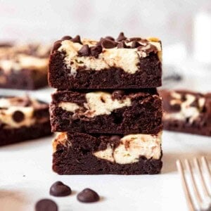 Stacked cream cheese brownies.