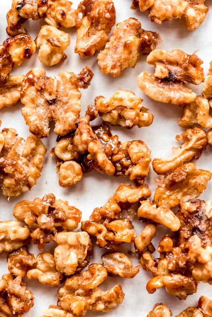 close up of candied walnuts