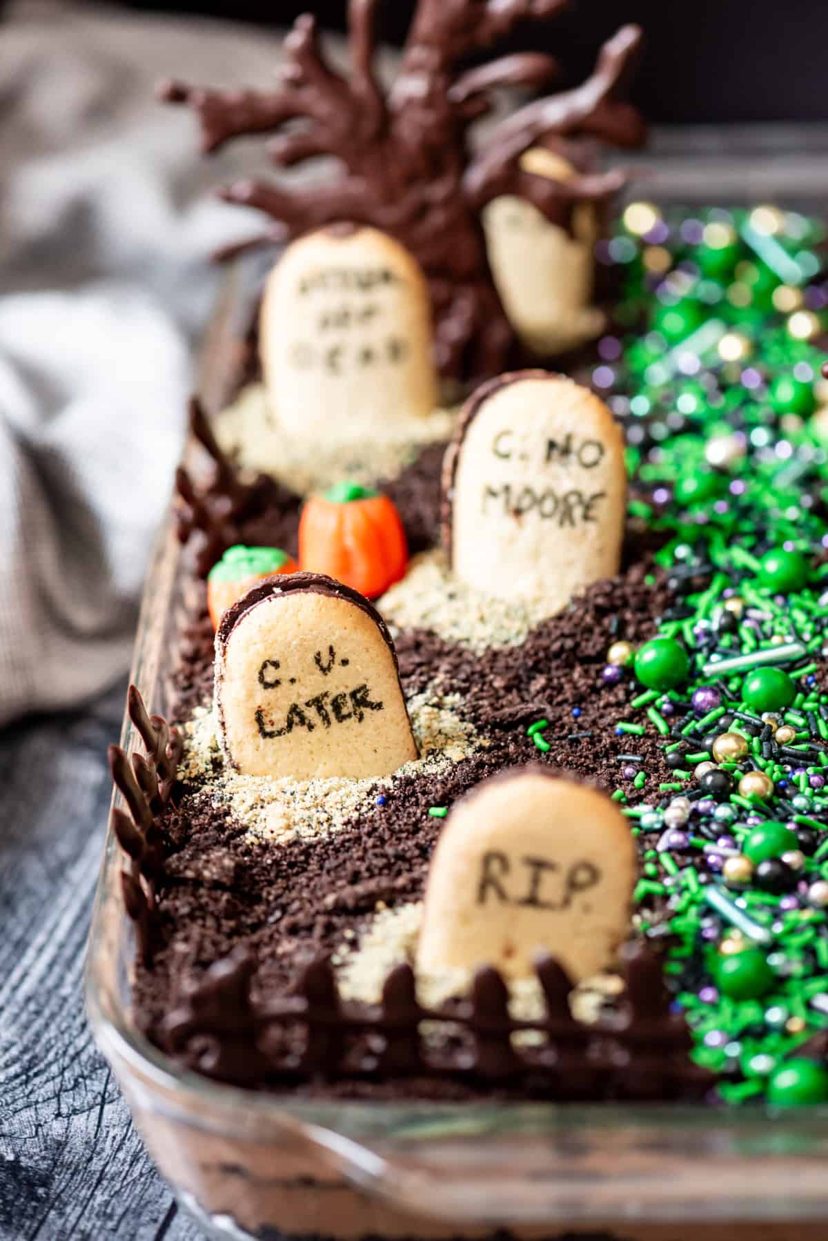 Tombstones made from Milano cookies.