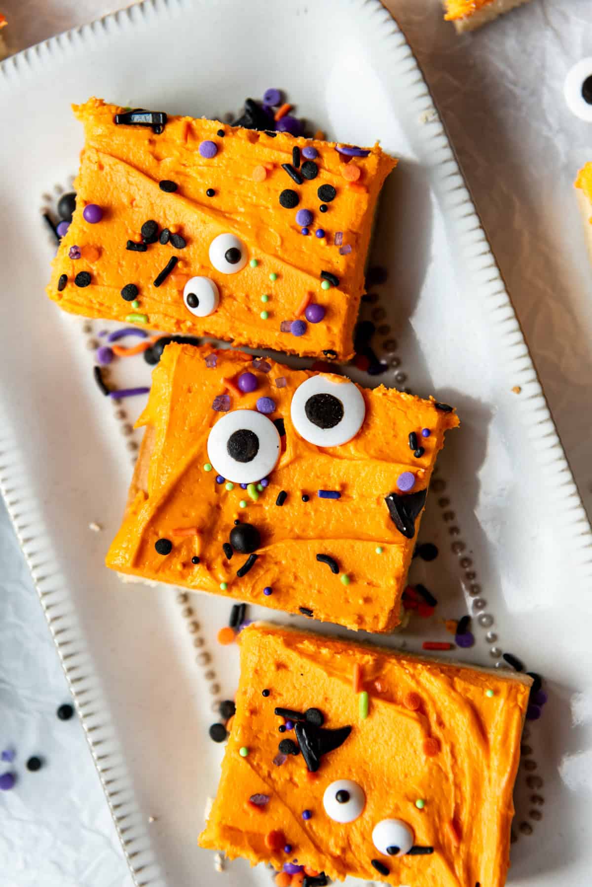 Overhead image of Halloween sugar cookie bars.