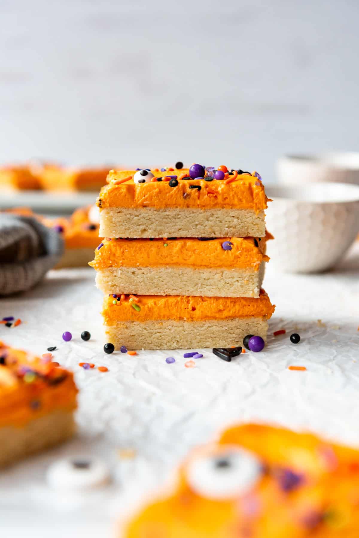 Stack of three sugar cookie bars.