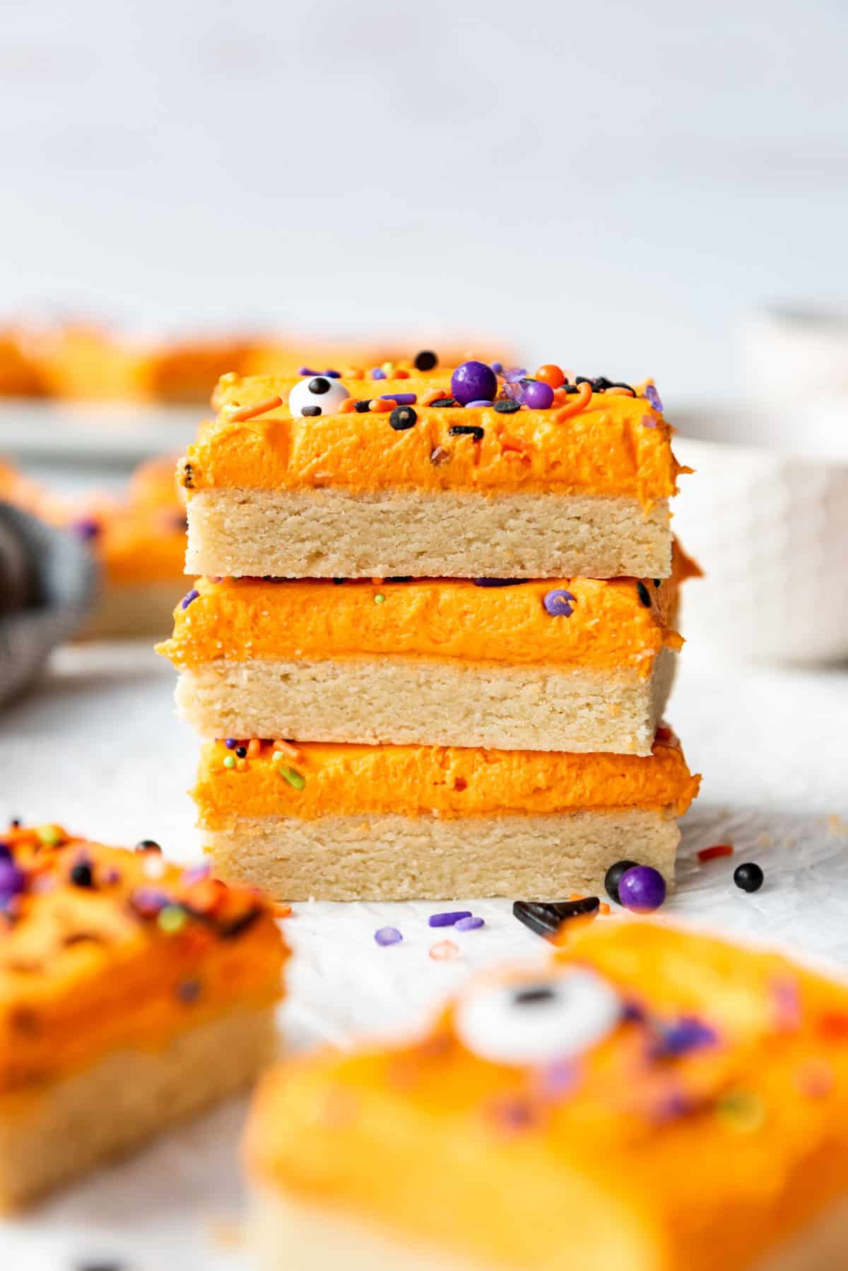 Stack of three sugar cookie bars.