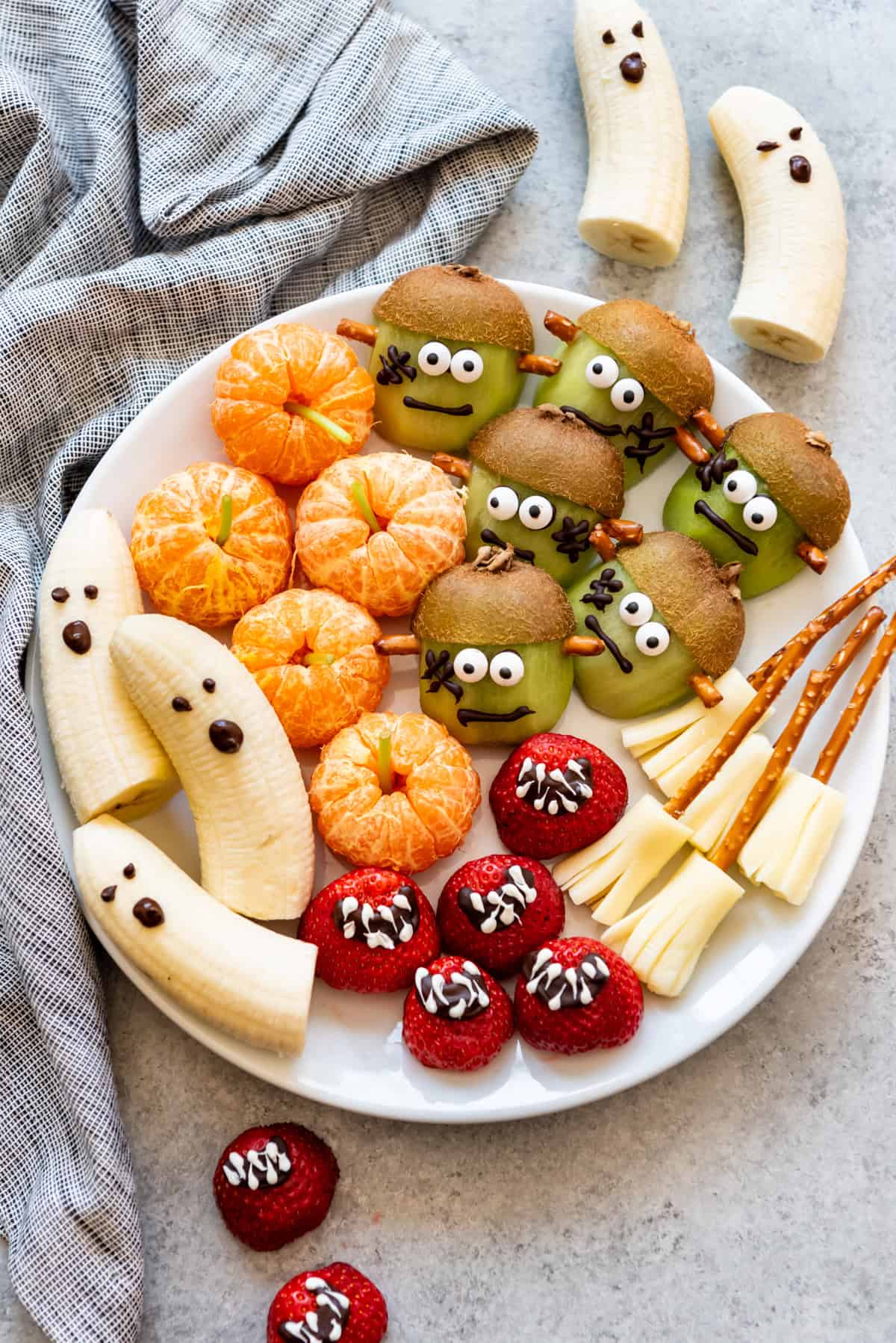 A plate of healthy Halloween snacks.