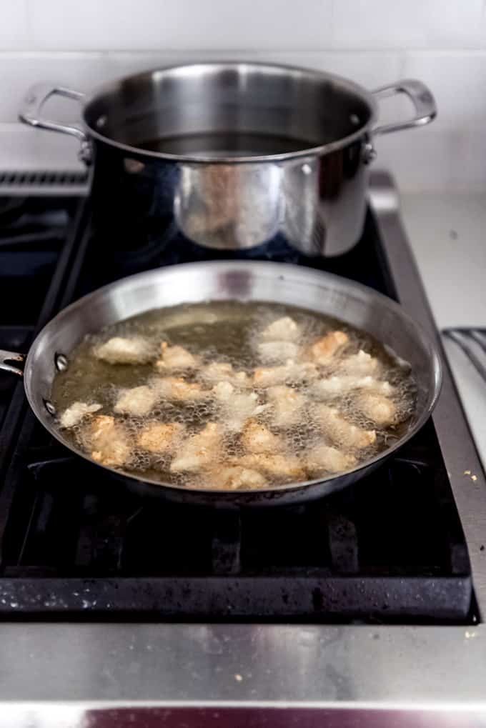 Frying in oil on stove