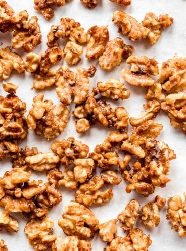 Close up of candied walnuts.