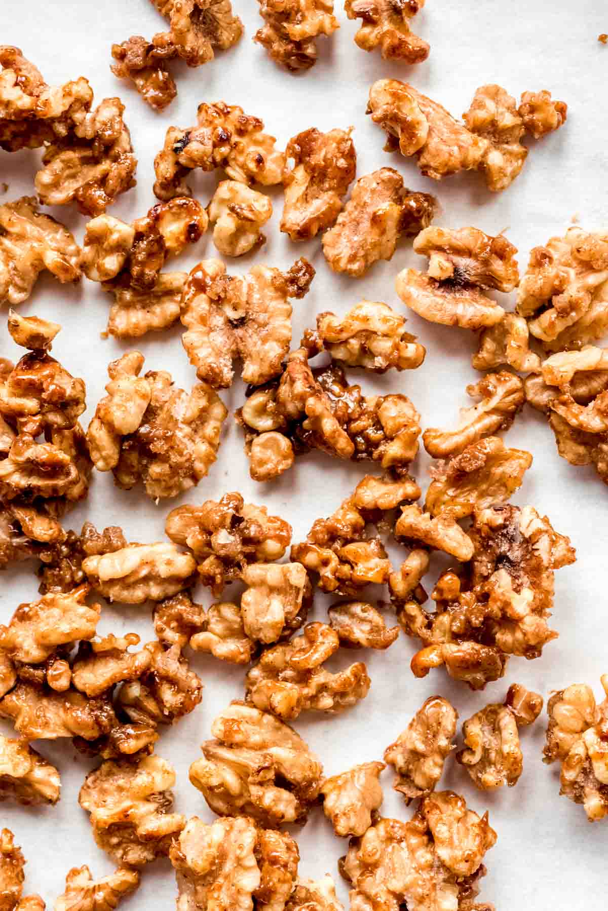 Close up of candied walnuts.