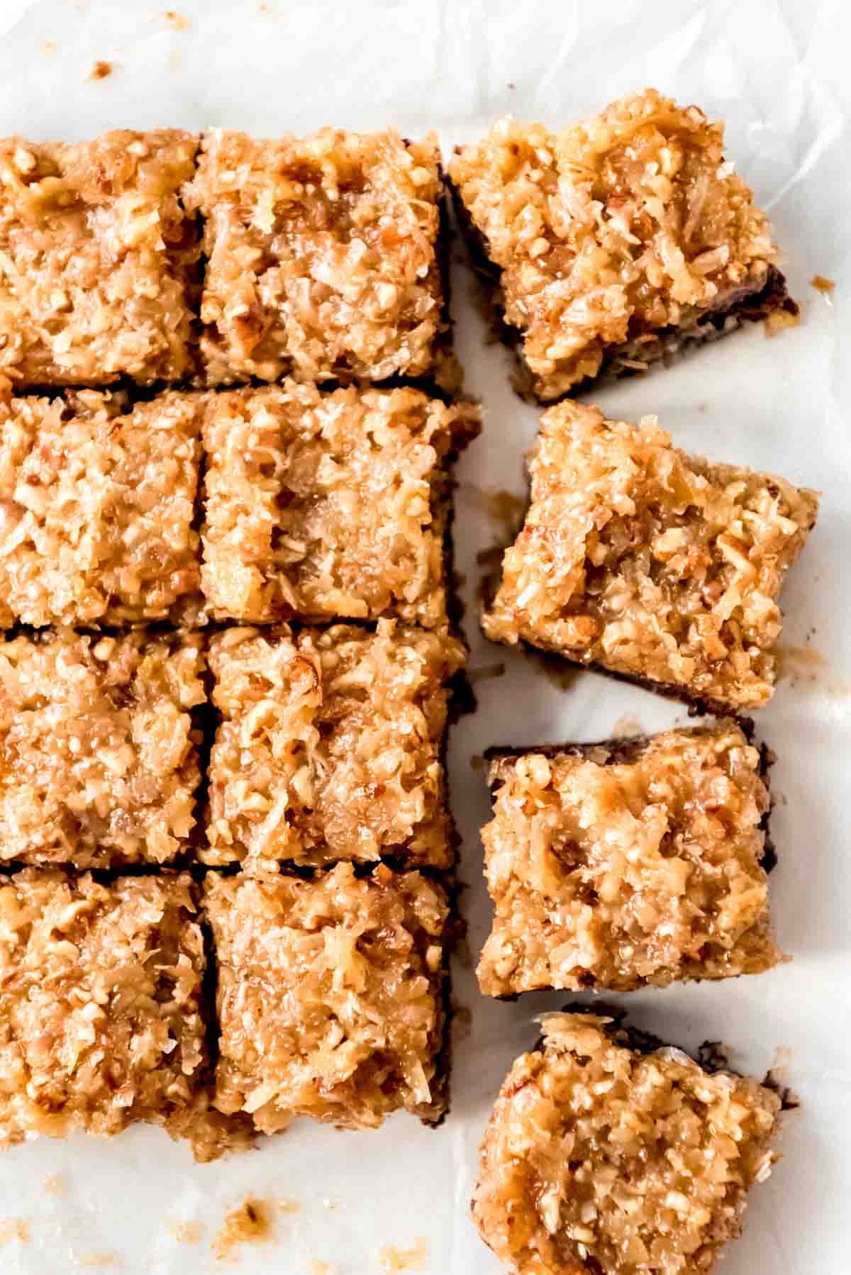 German Chocolate Brownies freshly cut.