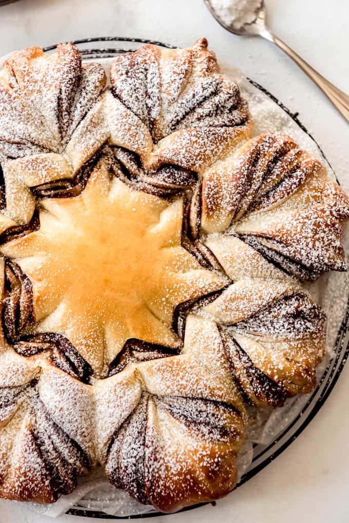 Star bread dusted with powdered sugar.
