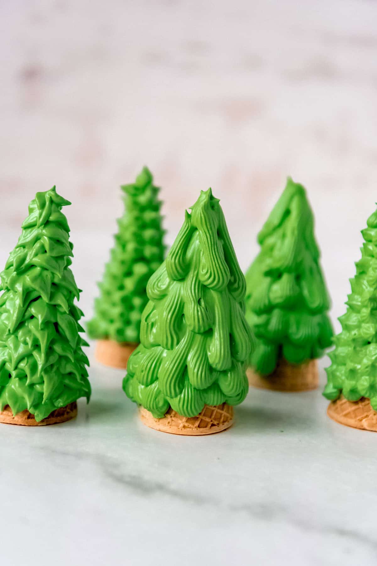 Christmas trees made from royal icing and sugar cones.