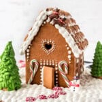 A decorated gingerbread house.