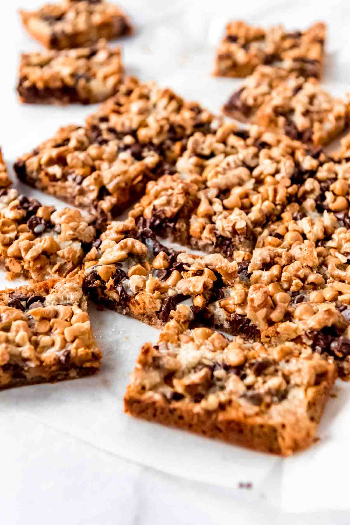 7 layer bars cut and ready to eat.