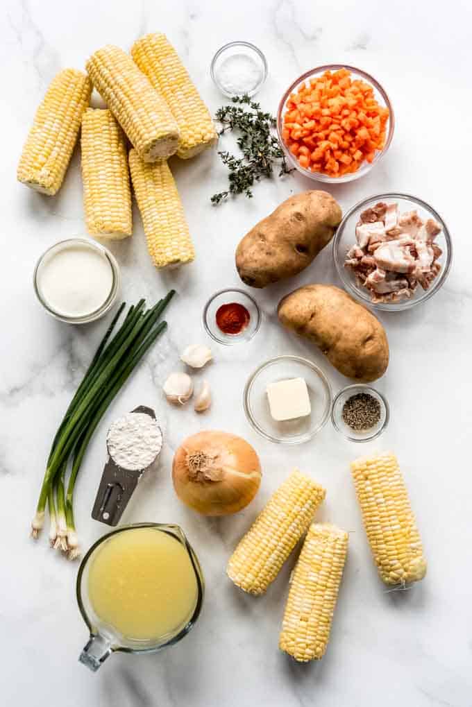 Ingredients for corn chowder.