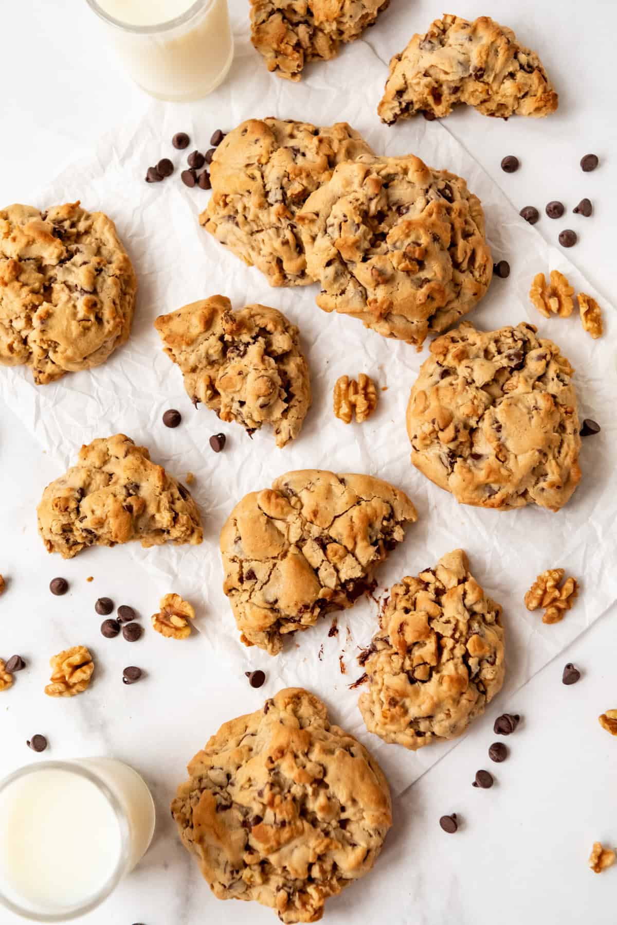 Levain chocolate chip cookies on baking paper