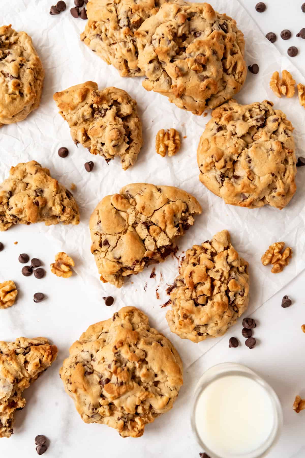 Baked Levain chocolate chip cookies with milk