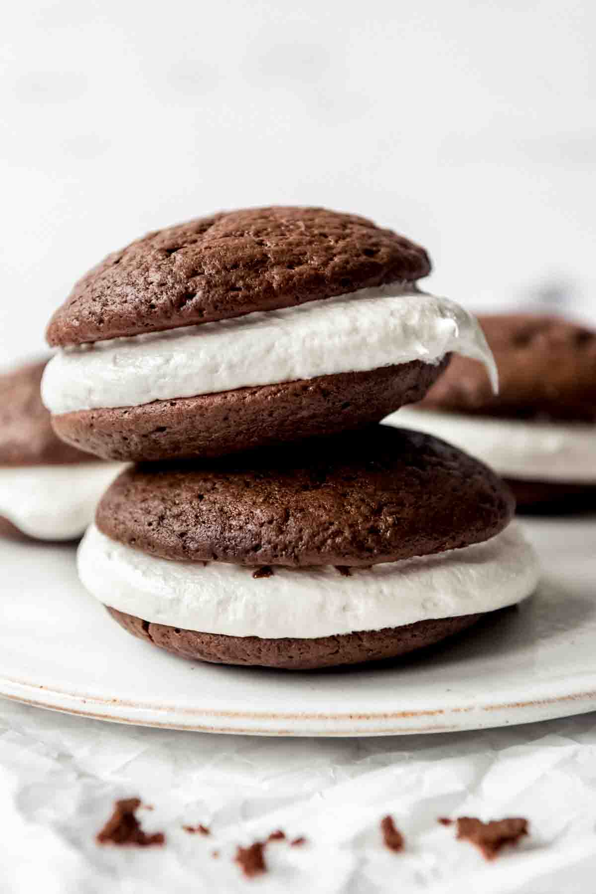 Two whoopie pies stacked on top of each other.