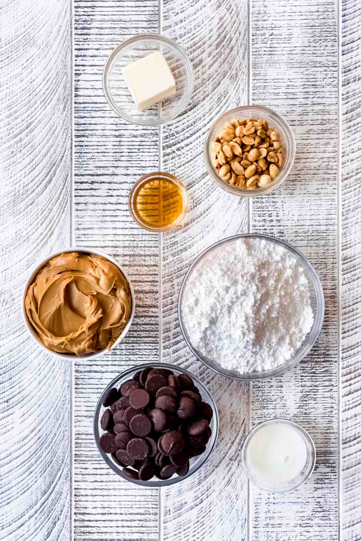 An overhead image of ingredients for making homemade Reese's Peanut Butter Easter Eggs.