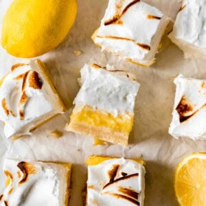 An overhead image of lemon meringue pie bars.