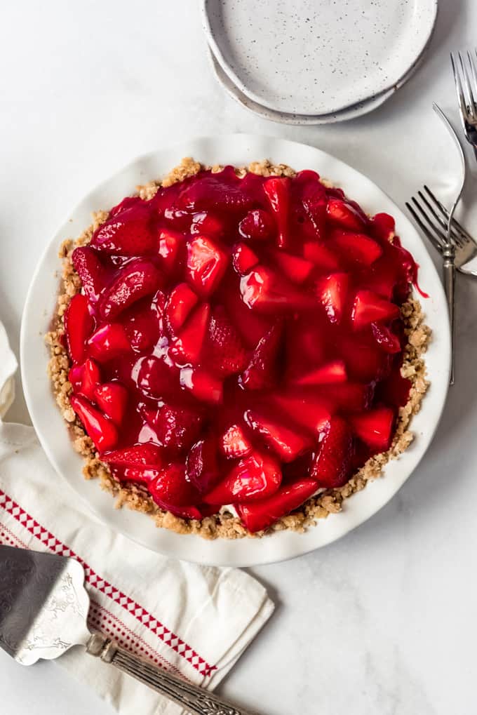 cream cheese pie topped with strawberries in a Danish Dessert glaze