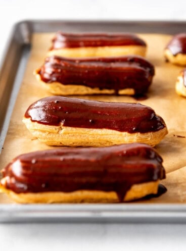 eclairs covered in chocolate ganache