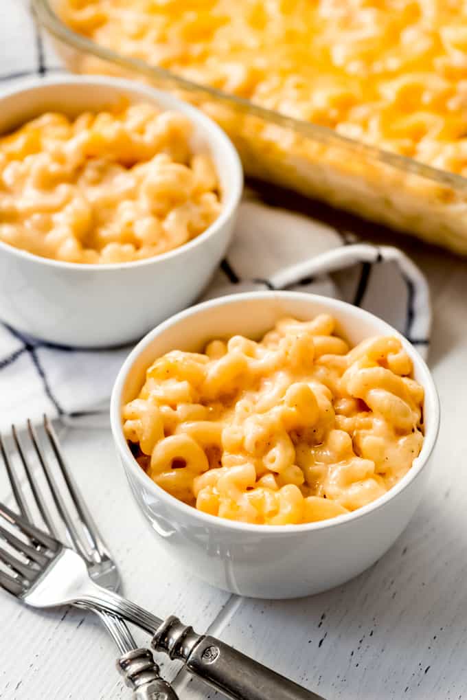 two bowls of baked mac and cheese