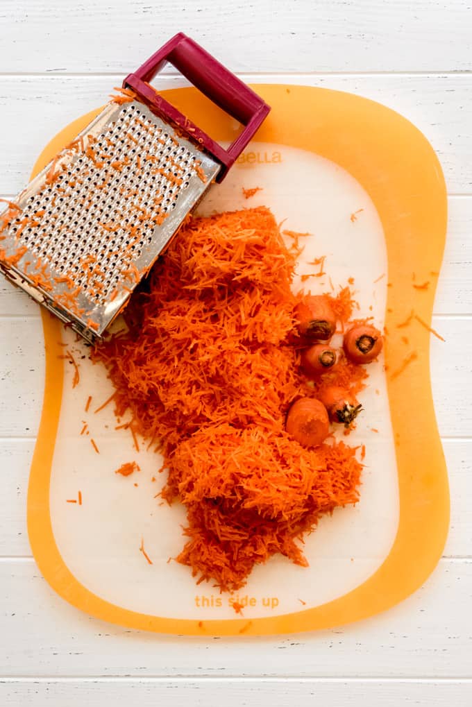 finely grated carrots on a cutting board