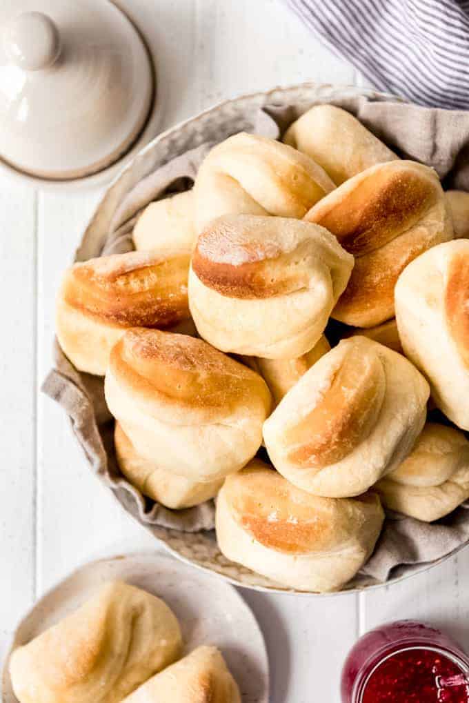 Parker house rolls in bread bowl