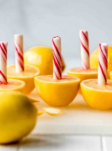 Lemon peppermint sticks on a cutting board.