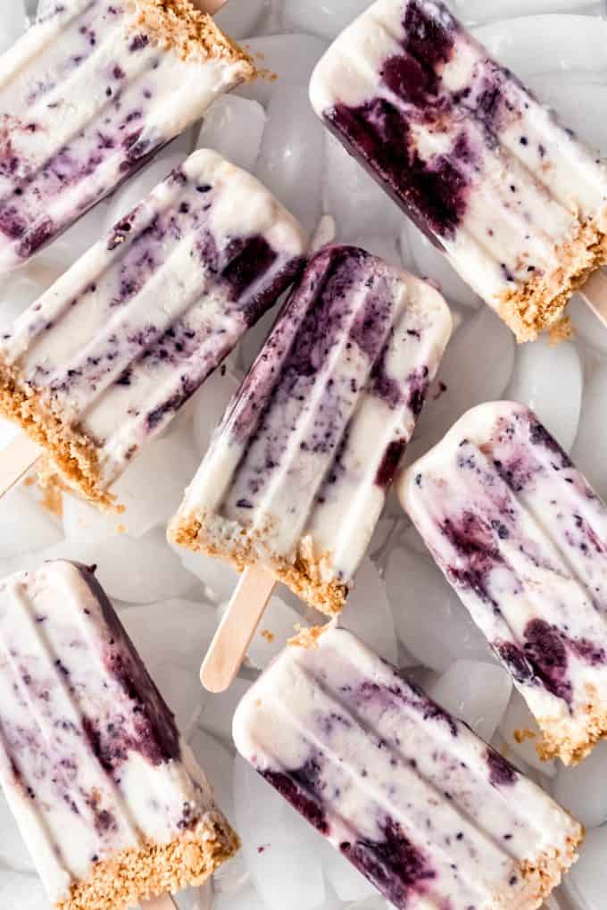 homemade blueberry cheesecake popsicles on sticks