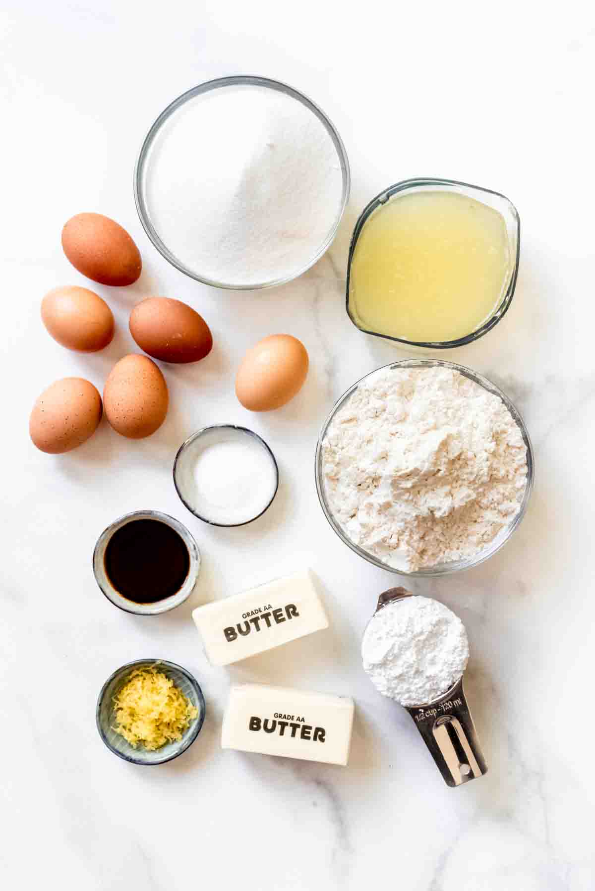 Ingredients for lemon bars.