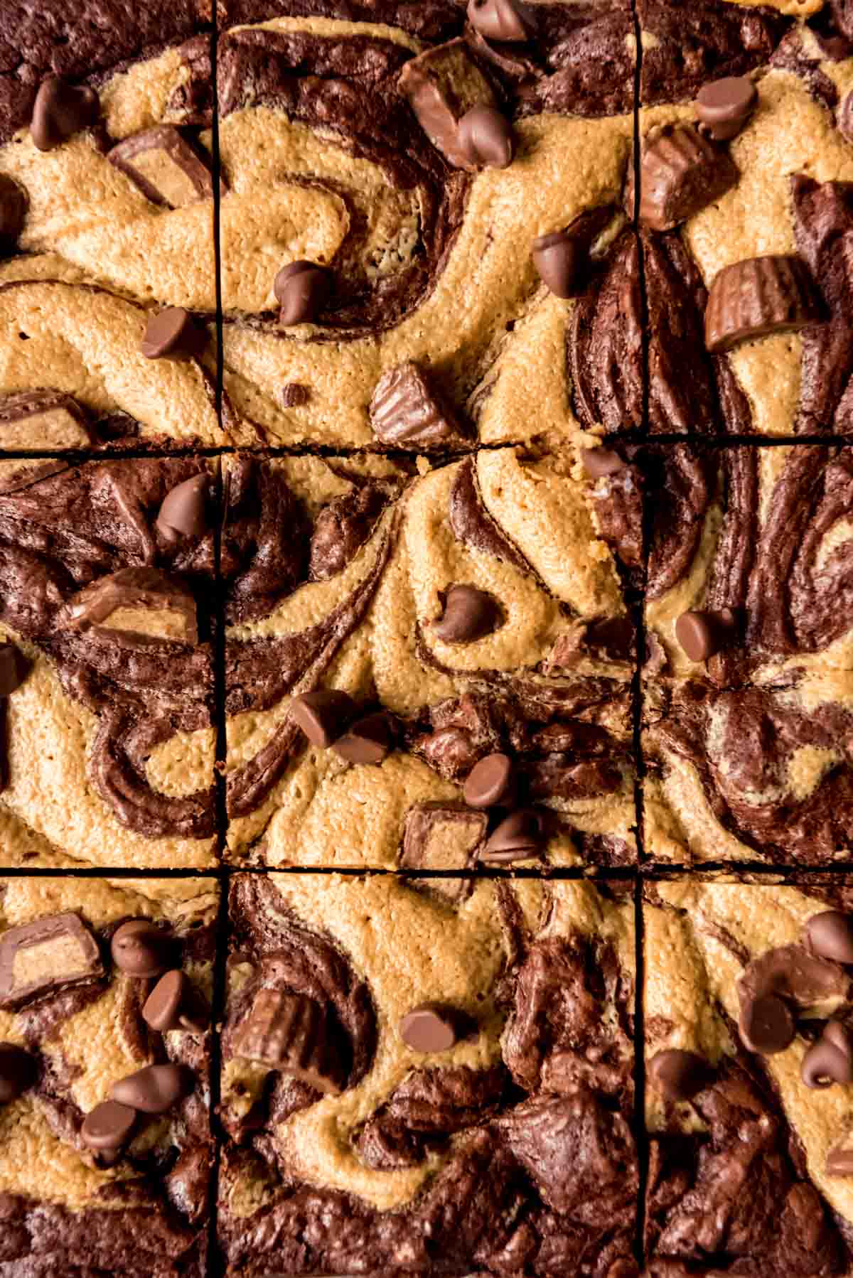 Close up of Peanut Butter Swirl Brownies.