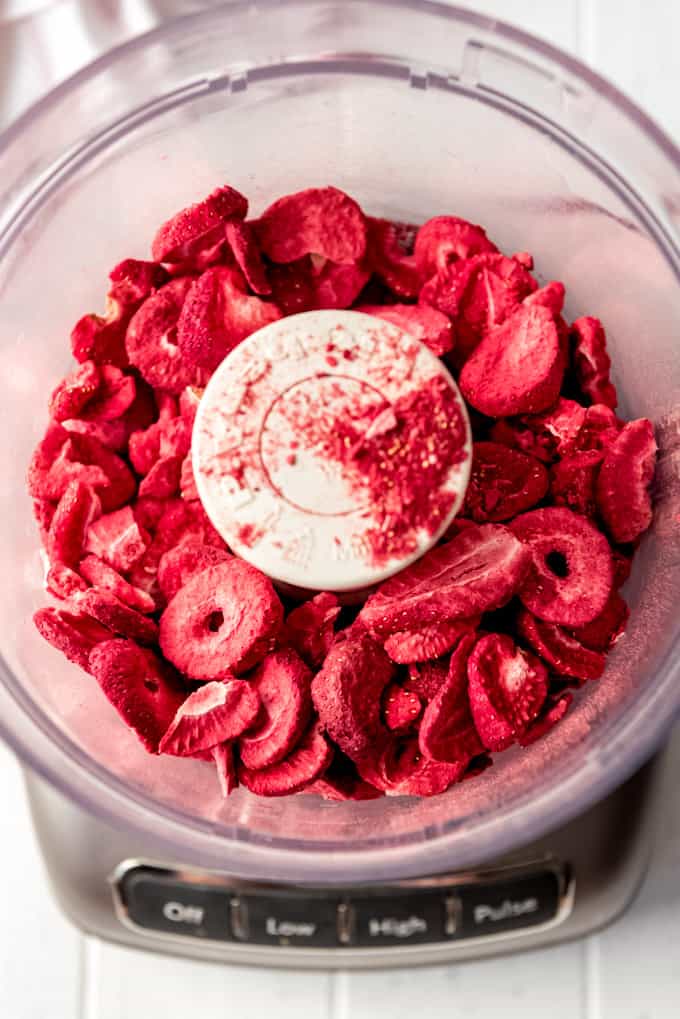 freeze dried strawberries in a food processor 