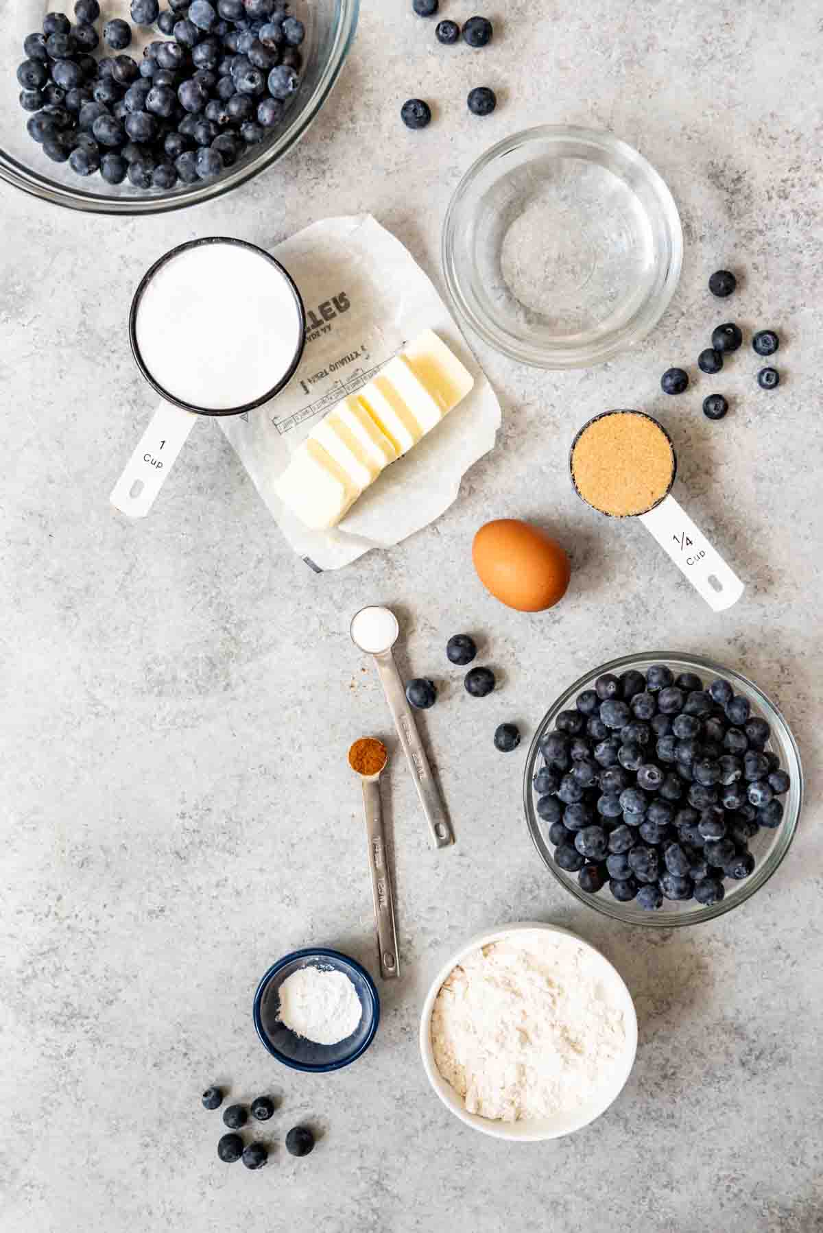 Blueberry cobbler ingredients.