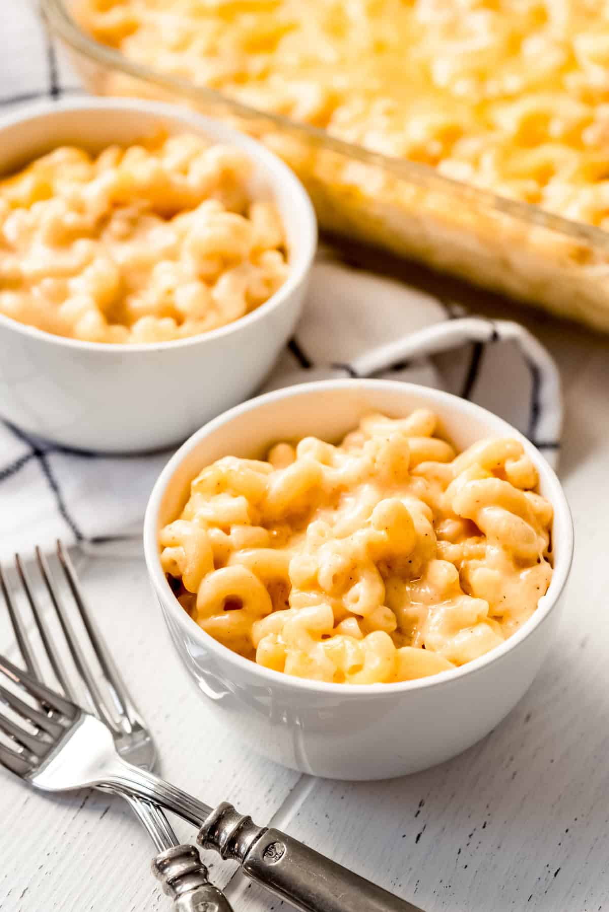 two bowls of baked mac and cheese