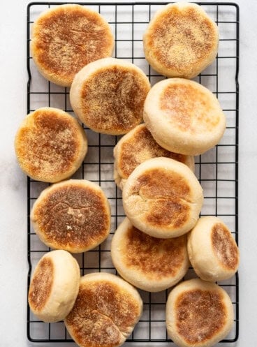 Baked Homemade English Muffins on Cooling Rack