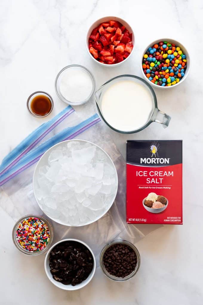ingredients for ice cream in a bag