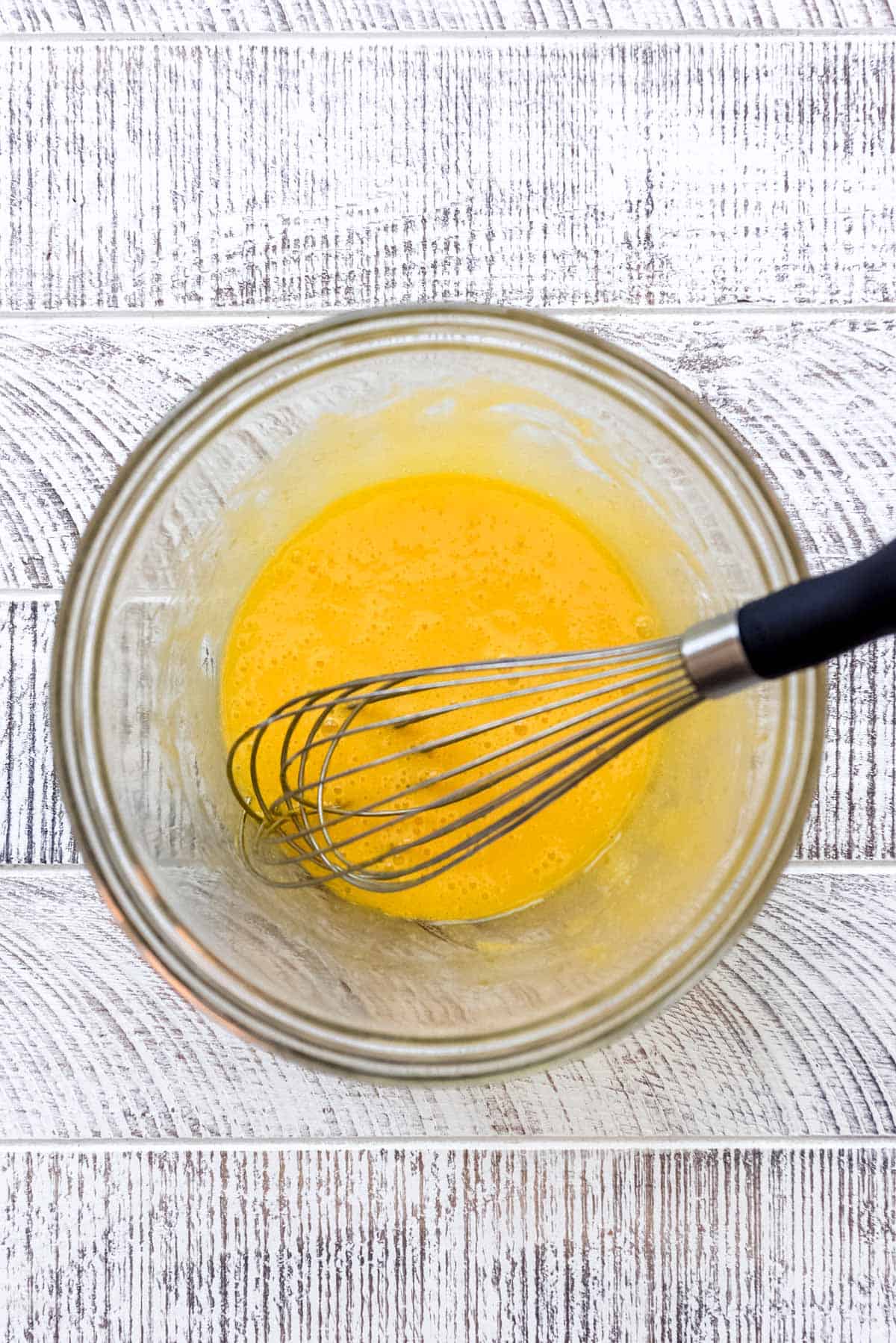 The egg yolk mixture is combined. 