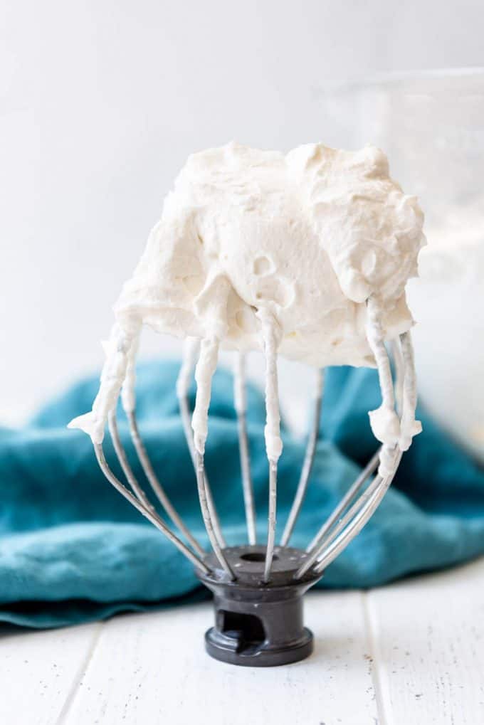 whipped cream on a whisk attachment