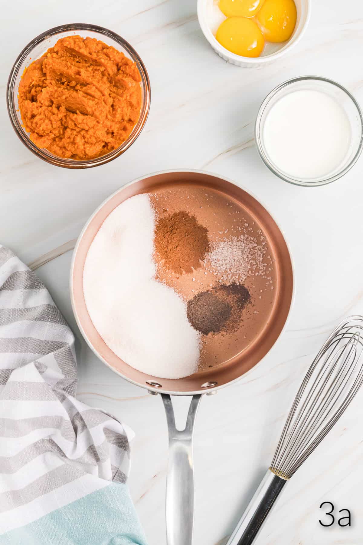 Pumpkin pie spices with sugar in a pan. 