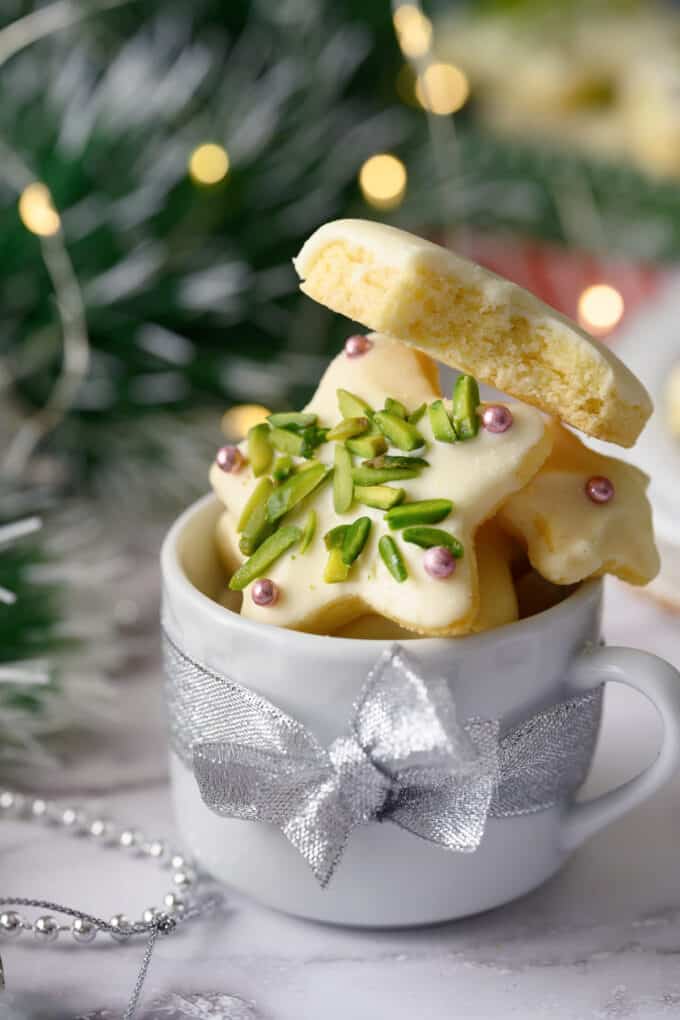 Christmas star cookies in a mug.