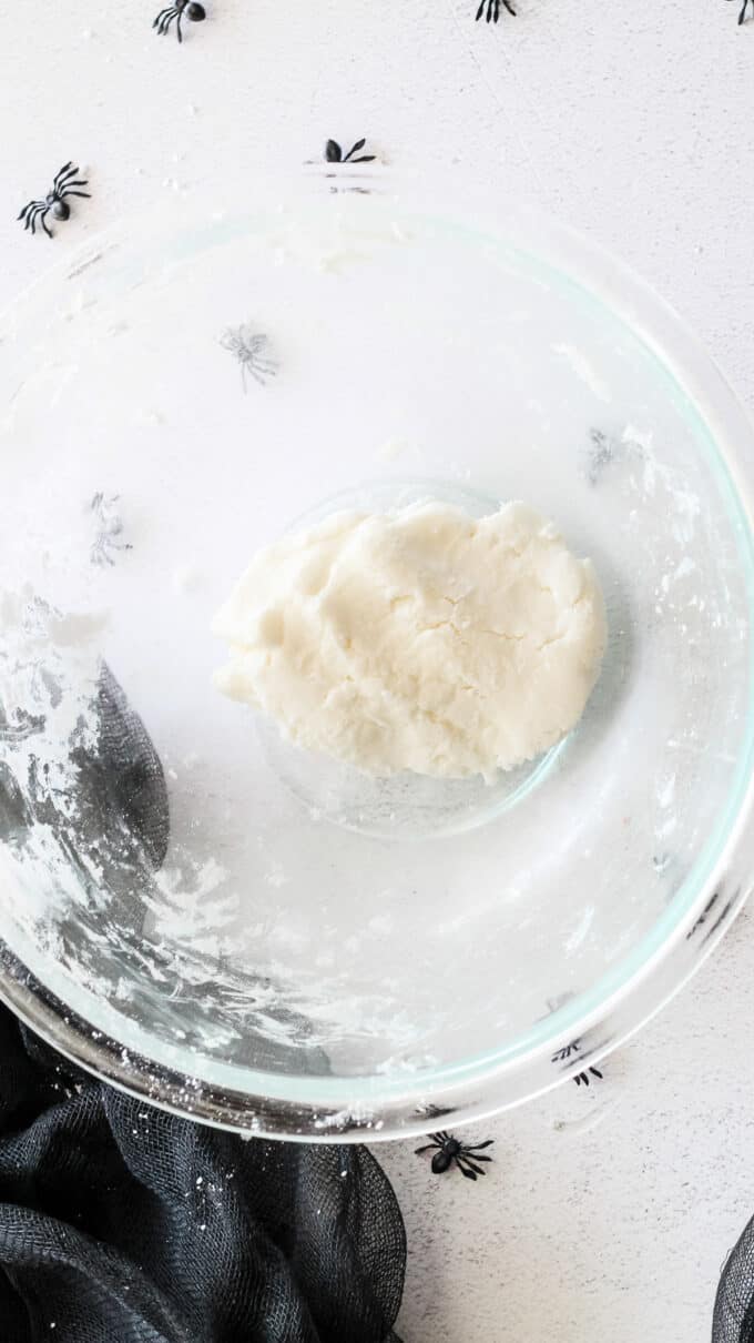 cream cheese mint dough in a glass bowl.