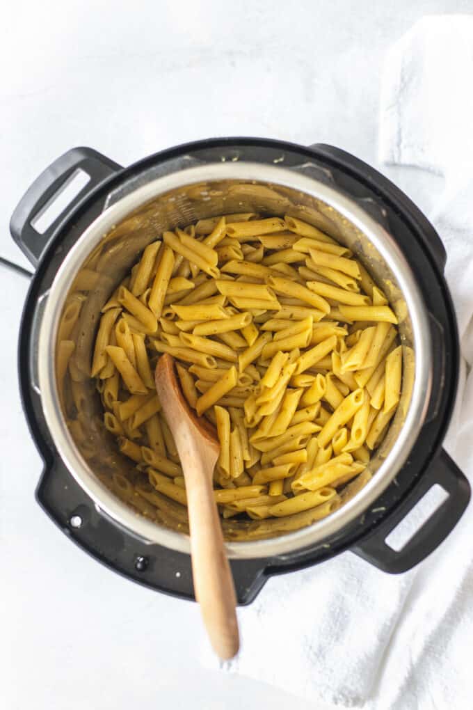 Dried penne pasta noodles in an instant pot.
