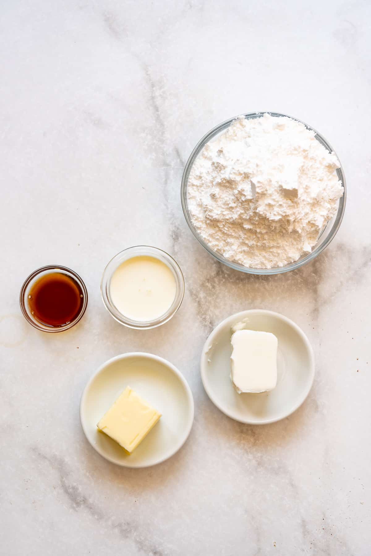 Ingredients for making buttercream frosting.