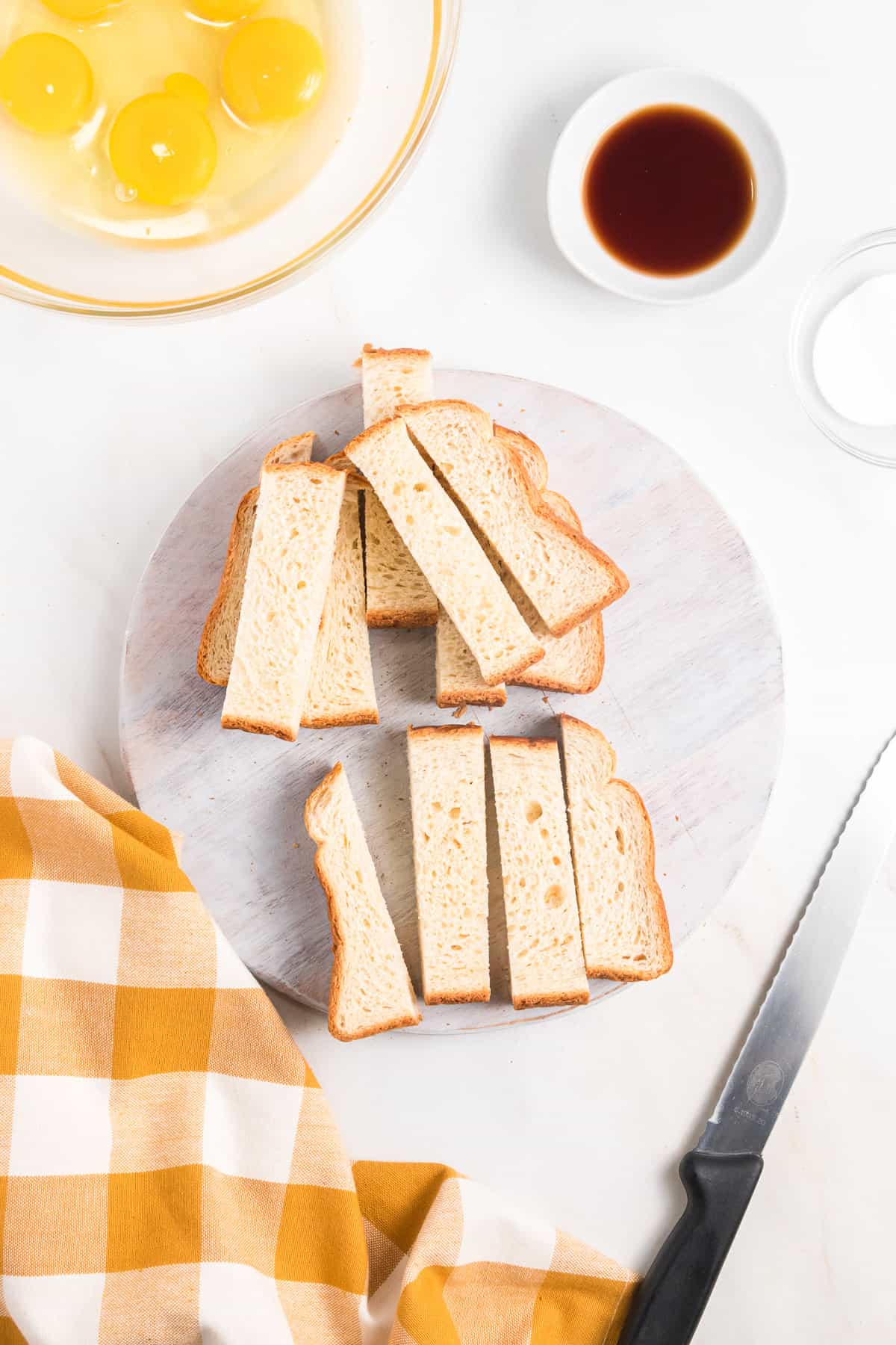 Thick slices of bread cut into sticks.