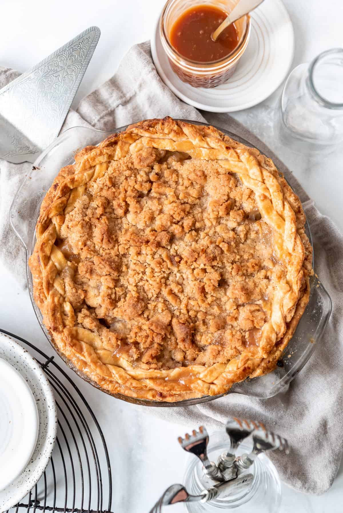 A whole baked pear pie.