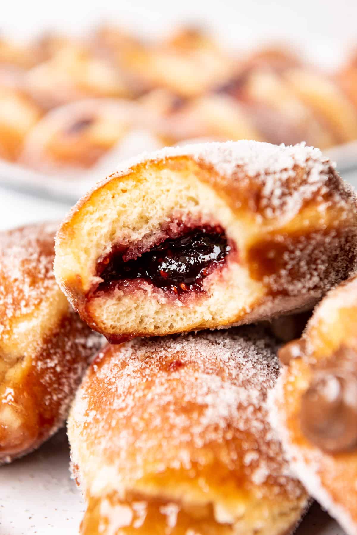 A raspberry jam filled jelly donut.