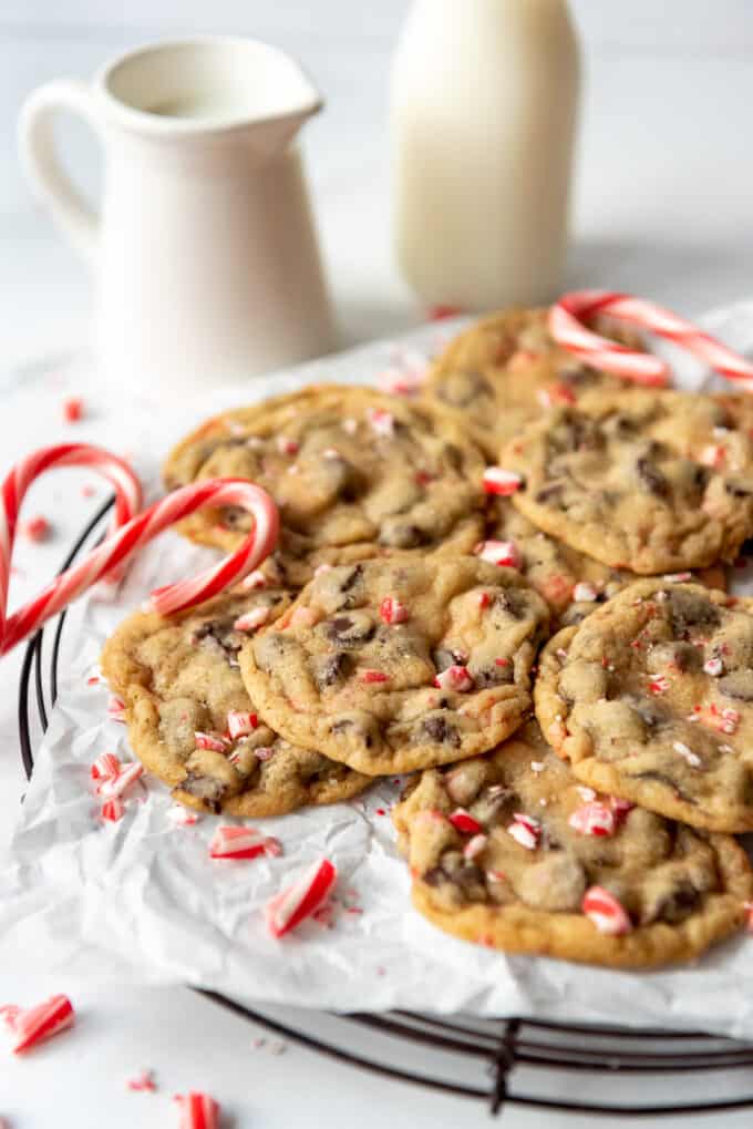 Thin and chewy peppermint candy cane cookies.