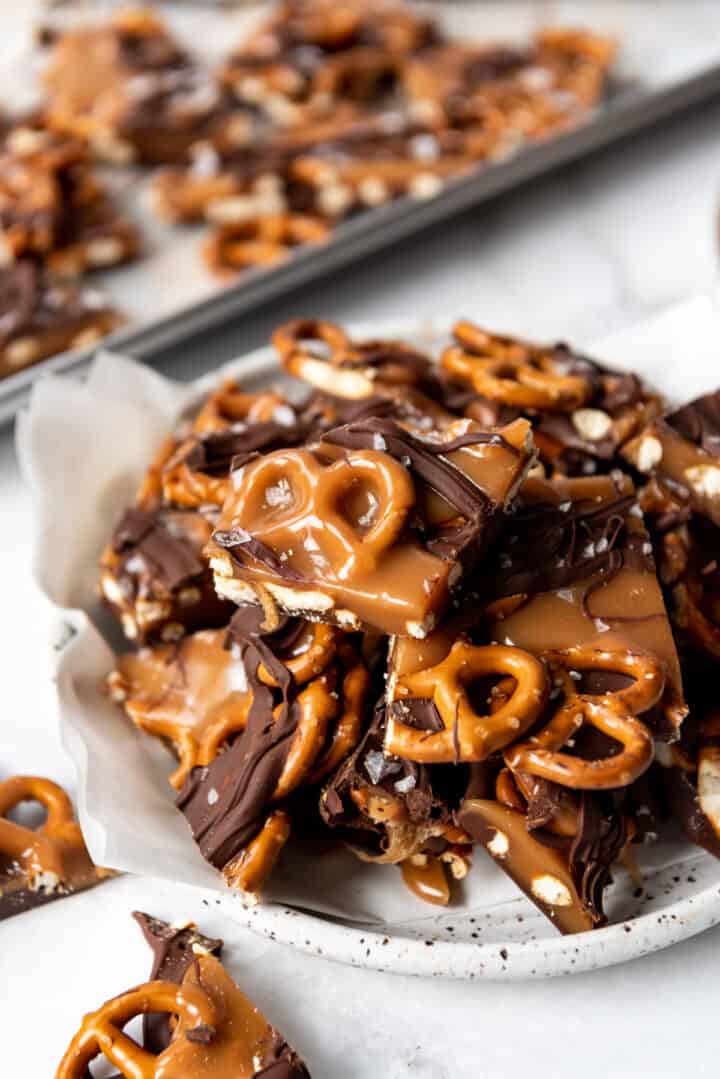 Chocolate Caramel Pretzel Bark Candy - House of Nash Eats