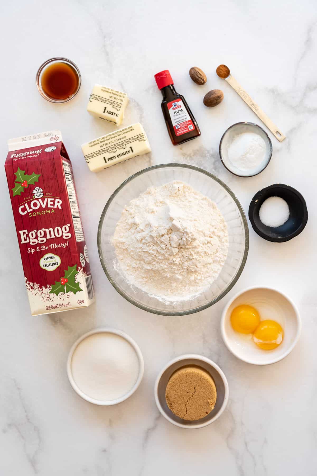 Ingredients for making frosted eggnog cookies.