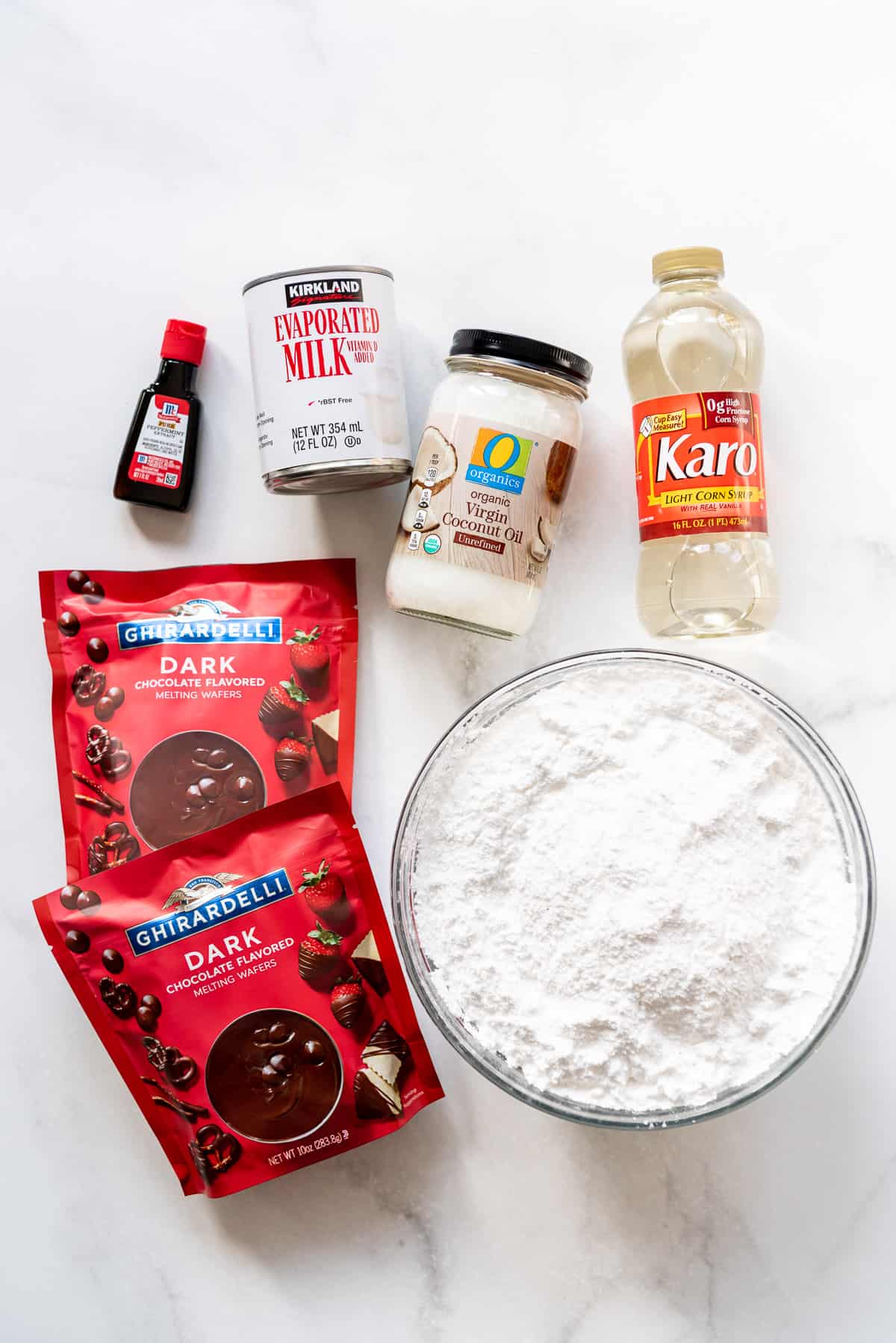 Ingredients for making homemade peppermint patties.